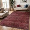 Superior Large Indoor Area Rug, Modern Floor Decor, Living/Dining Room, Kitchen, Entry, Distressed Floral, Geometric Medallion, Cotton Backing, Huda Collection, 9′ x 12′, Grey(Garnet Red)