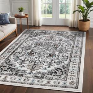 Superior Indoor Area Rug, Plush Soft Rugs for Living Room, Bedroom, Office, Dining, Kitchen Floors, Modern Aesthetic, Geometric Diamond Lattice Floor Decor, Abner Collection, 2’7″ x 8′, Grey(Grey Ivory)