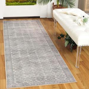 Superior Large Indoor Area Rug, Modern Floor Decor, Living/Dining Room, Kitchen, Entry, Distressed Floral, Geometric Medallion, Cotton Backing, Huda Collection, 9′ x 12′, Grey(Brown)
