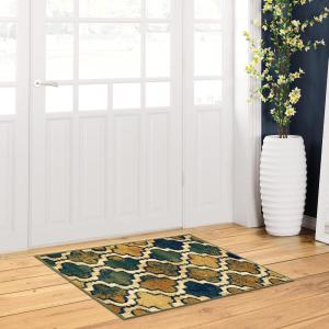 Superior Indoor Area Runner, Jute Backed, Perfect for Hallway, Living/ Dining Room, Bedroom, Office, Kitchen, Entryway, Modern Geometric Trellis Floor Decor, Viking Collection, 2′ 7″ x 8′, Brown(Green)