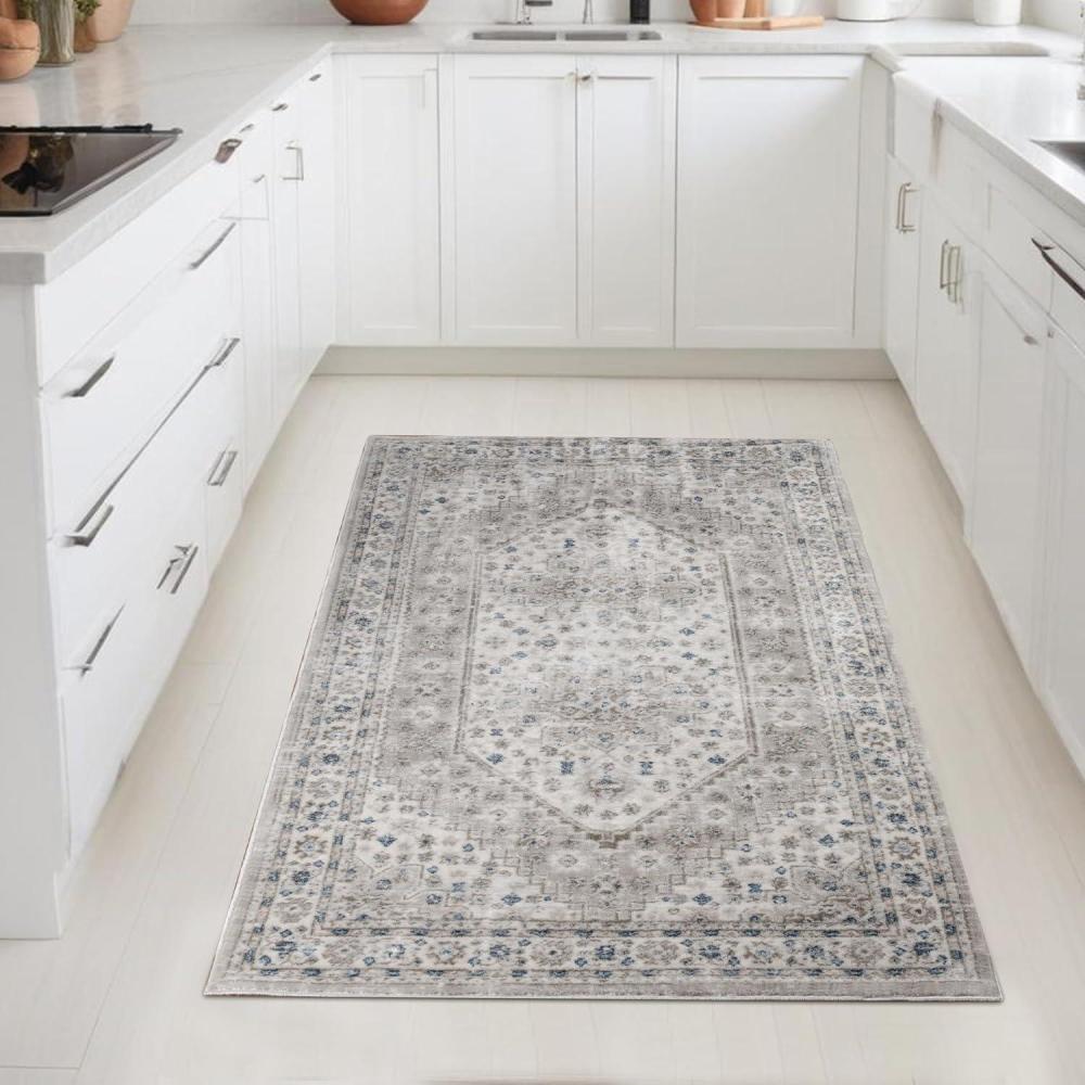 imageSuperior Indoor Area Rug Cotton Backing Traditional Medallion Rugs for Living Room Kitchen Dining Office Bedroom Floors Entryway Modern Farmhouse Home Decor Demelza Collection 3 x 5 BlueLayl  Blue