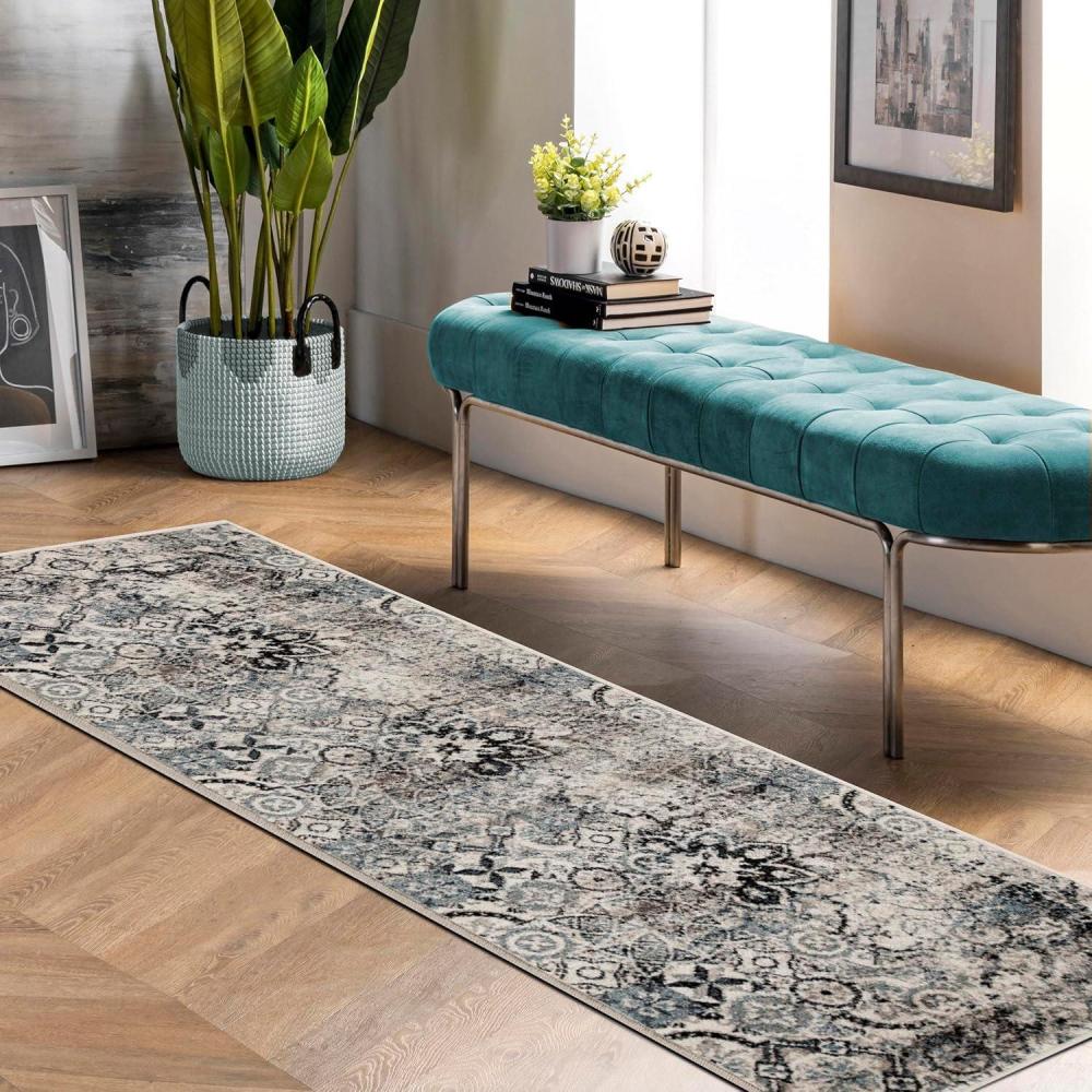 imageSuperior Montauk Collection Indoor Large Area Rug Neutral Striped Design Decor for Bedroom Living Room Kitchen Entryway Office Dining Laundry Dorm Floor Throw Jute Backing 5 x 8 GoldBlue Ivory