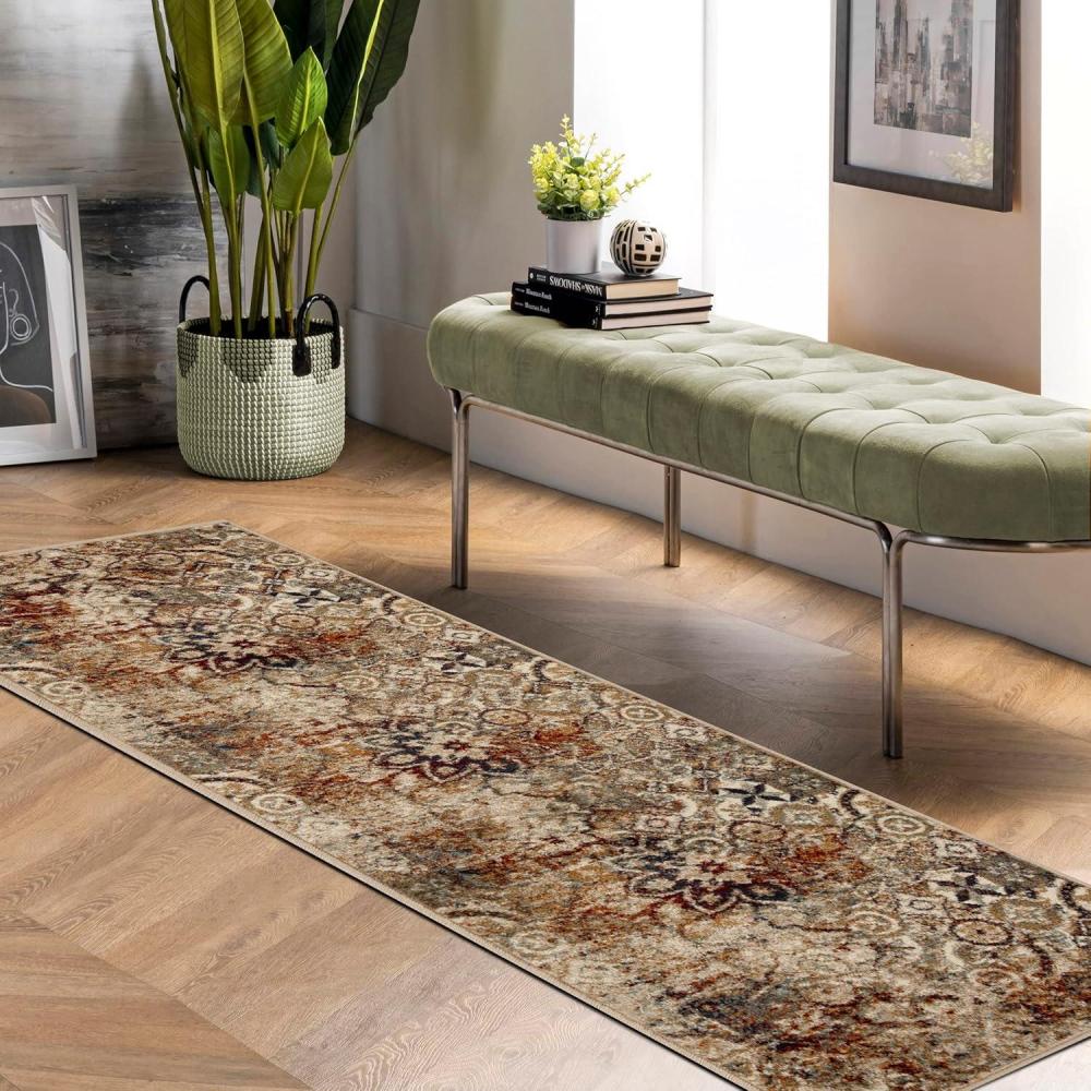 imageSuperior Montauk Collection Indoor Large Area Rug Neutral Striped Design Decor for Bedroom Living Room Kitchen Entryway Office Dining Laundry Dorm Floor Throw Jute Backing 5 x 8 GoldMaroon