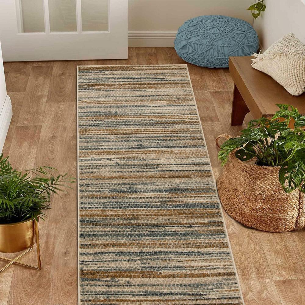 imageSuperior Montauk Collection Indoor Large Area Rug Neutral Striped Design Decor for Bedroom Living Room Kitchen Entryway Office Dining Laundry Dorm Floor Throw Jute Backing 5 x 8 GoldGold