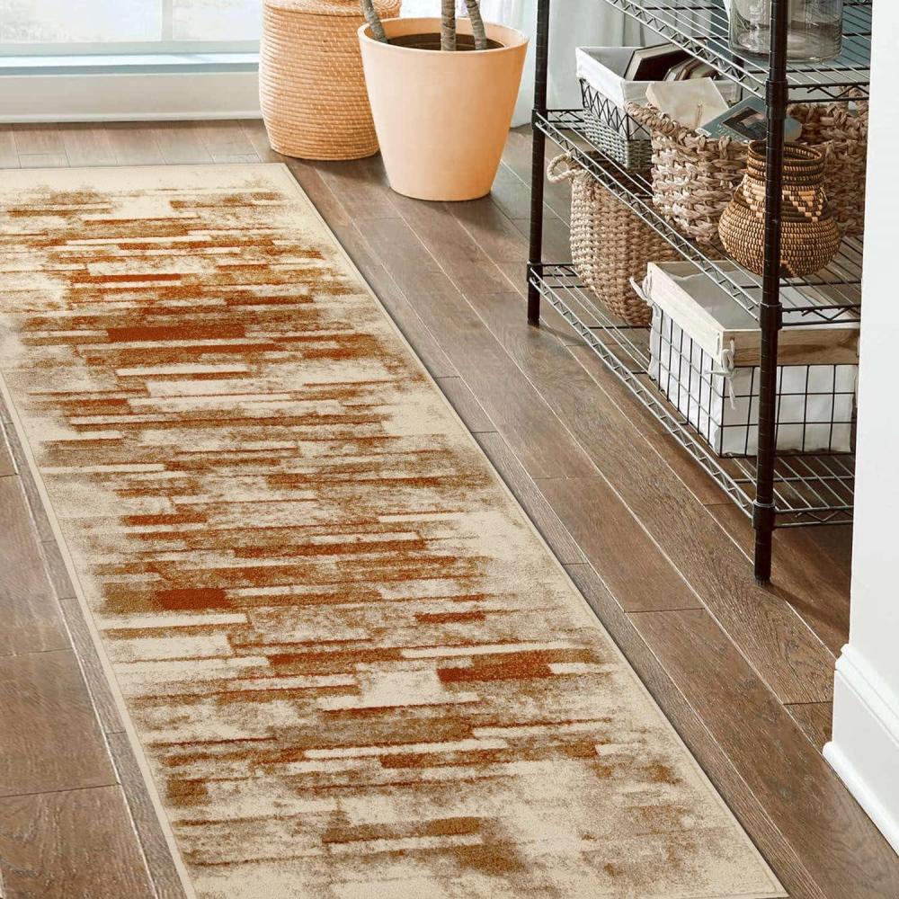 imageSuperior Montauk Collection Indoor Large Area Rug Neutral Striped Design Decor for Bedroom Living Room Kitchen Entryway Office Dining Laundry Dorm Floor Throw Jute Backing 5 x 8 GoldRust