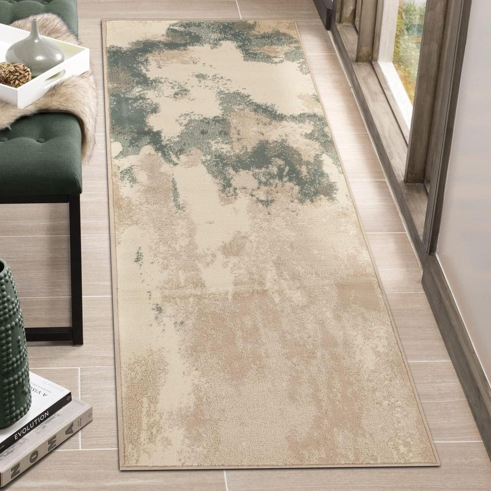 imageSuperior Montauk Collection Indoor Large Area Rug Neutral Striped Design Decor for Bedroom Living Room Kitchen Entryway Office Dining Laundry Dorm Floor Throw Jute Backing 5 x 8 GoldIvory Blue