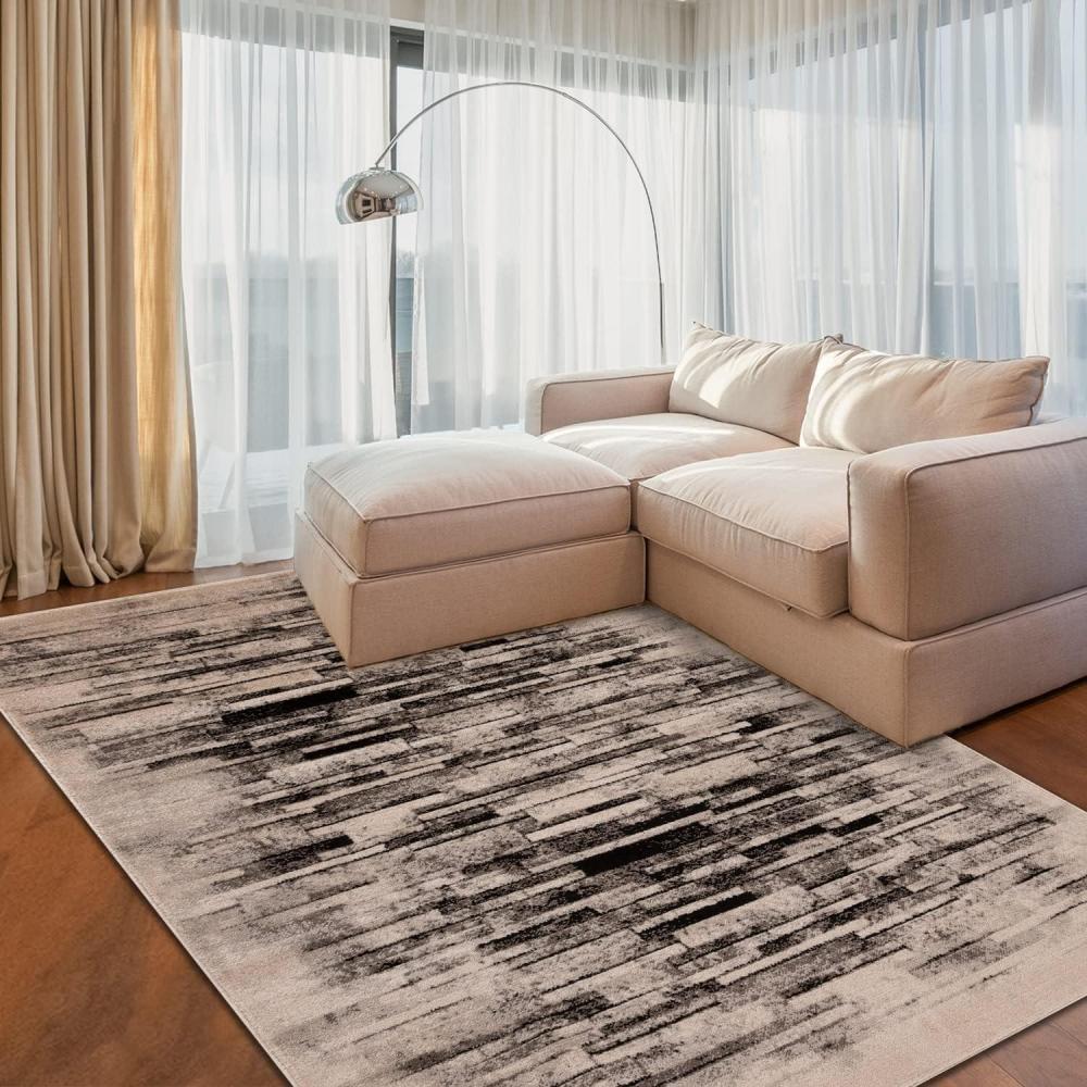 imageSuperior Montauk Collection Indoor Large Area Rug Neutral Striped Design Decor for Bedroom Living Room Kitchen Entryway Office Dining Laundry Dorm Floor Throw Jute Backing 5 x 8 GoldBlack