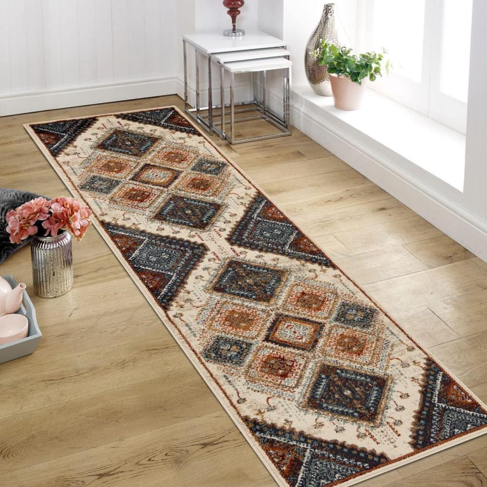 imageSuperior Montauk Collection Indoor Large Area Rug Neutral Striped Design Decor for Bedroom Living Room Kitchen Entryway Office Dining Laundry Dorm Floor Throw Jute Backing 5 x 8 GoldWhiteblue