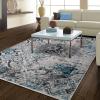 Superior Montauk Collection Indoor Large Area Rug, Neutral Striped Design, Decor for Bedroom, Living Room, Kitchen, Entryway, Office, Dining, Laundry, Dorm, Floor Throw, Jute Backing, 5′ x 8′, Gold(Blue Ivory)
