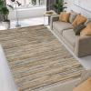 Superior Montauk Collection Indoor Large Area Rug, Neutral Striped Design, Decor for Bedroom, Living Room, Kitchen, Entryway, Office, Dining, Laundry, Dorm, Floor Throw, Jute Backing, 5′ x 8′, Gold(Gold)