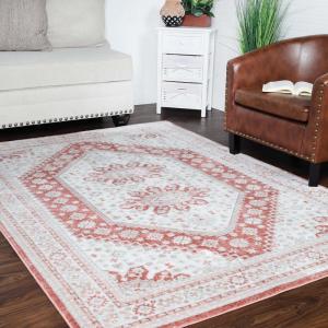 Superior Indoor Area Rug, Cotton Backing, Traditional Medallion Rugs for Living Room, Kitchen, Dining, Office, Bedroom Floors, Entryway, Modern Farmhouse Home Decor, Demelza Collection, 3′ x 5′, Blue(Layl – Ivory Orange)
