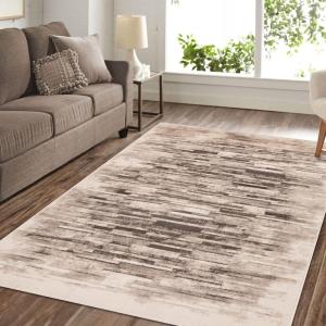 Superior Montauk Collection Indoor Large Area Rug, Neutral Striped Design, Decor for Bedroom, Living Room, Kitchen, Entryway, Office, Dining, Laundry, Dorm, Floor Throw, Jute Backing, 5′ x 8′, Gold(Chocolate)