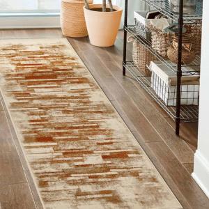 Superior Montauk Collection Indoor Large Area Rug, Neutral Striped Design, Decor for Bedroom, Living Room, Kitchen, Entryway, Office, Dining, Laundry, Dorm, Floor Throw, Jute Backing, 5′ x 8′, Gold(Rust)