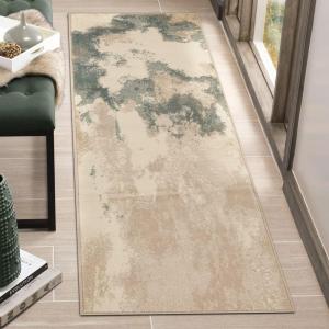 Superior Montauk Collection Indoor Large Area Rug, Neutral Striped Design, Decor for Bedroom, Living Room, Kitchen, Entryway, Office, Dining, Laundry, Dorm, Floor Throw, Jute Backing, 5′ x 8′, Gold(Ivory Blue)