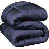 Superior Brushed Microfiber 1 cm Striped Comforter, Down Alternative Bedding, Reversible, Medium Weight, Fluffy, Decorative, Duvet Insert, Oversized Blanket, Box Quilt Design, Twin/Twin XL, Navy Blue
