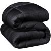 Superior Brushed Microfiber 1 cm Striped Comforter, Down Alternative Bedding, Reversible, Medium Weight, Fluffy, Decorative, Duvet Insert, Oversized Blanket, Box Quilt Design, Twin/Twin XL, Black