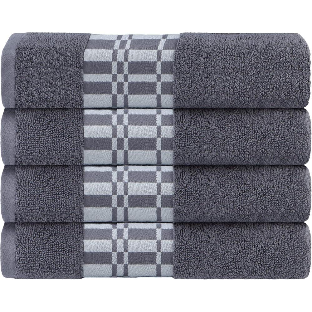 imageSuperior 6Piece Cotton Towel Set Geometric Design Dobby Border Plush Quick Dry Towels Decorative Bathroom Spa Includes 2 Bath 2 Hand 2 Face Towels Washcloth Larissa Collection Navy BlueGrey