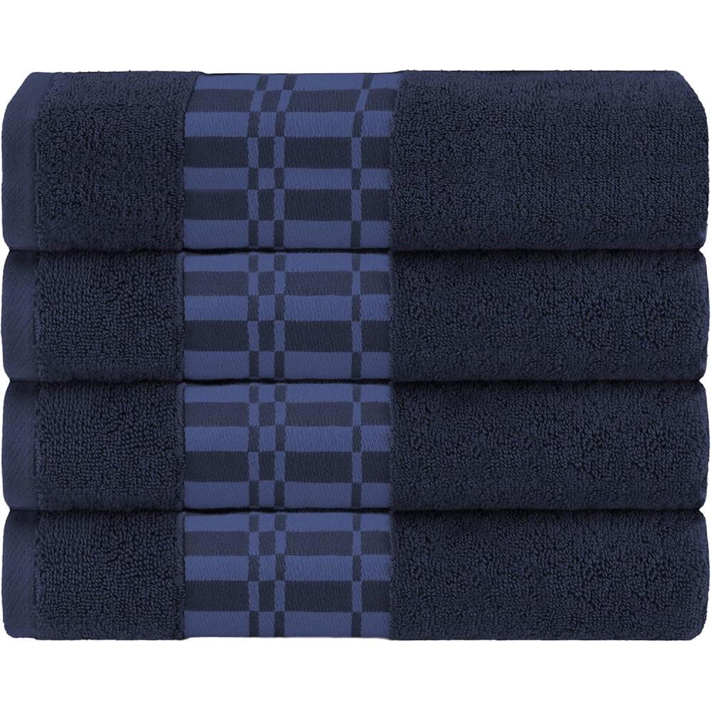 imageSuperior 6Piece Cotton Towel Set Geometric Design Dobby Border Plush Quick Dry Towels Decorative Bathroom Spa Includes 2 Bath 2 Hand 2 Face Towels Washcloth Larissa Collection Navy BlueNavy Blue
