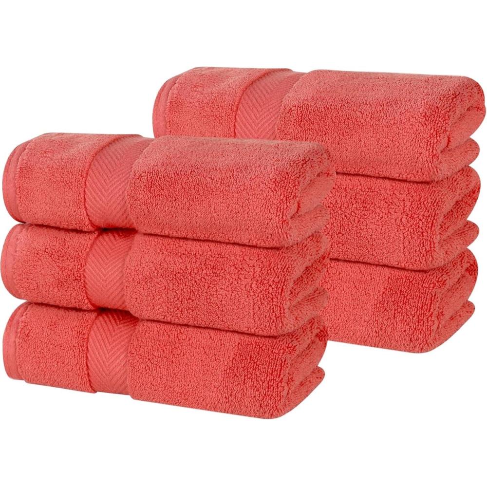 imageSuperior 6Piece Cotton Towel Set Geometric Design Dobby Border Plush Quick Dry Towels Decorative Bathroom Spa Includes 2 Bath 2 Hand 2 Face Towels Washcloth Larissa Collection Navy BlueCoral