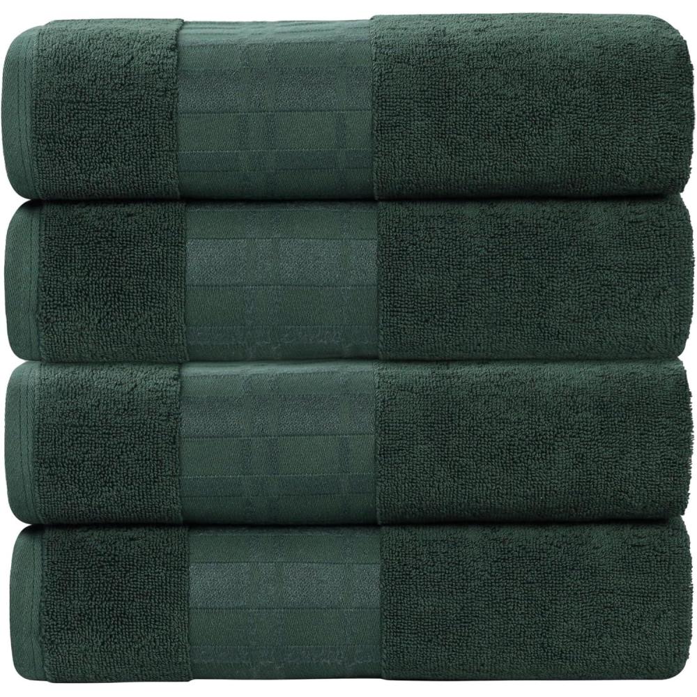 imageSuperior 6Piece Cotton Towel Set Geometric Design Dobby Border Plush Quick Dry Towels Decorative Bathroom Spa Includes 2 Bath 2 Hand 2 Face Towels Washcloth Larissa Collection Navy BlueForest Green