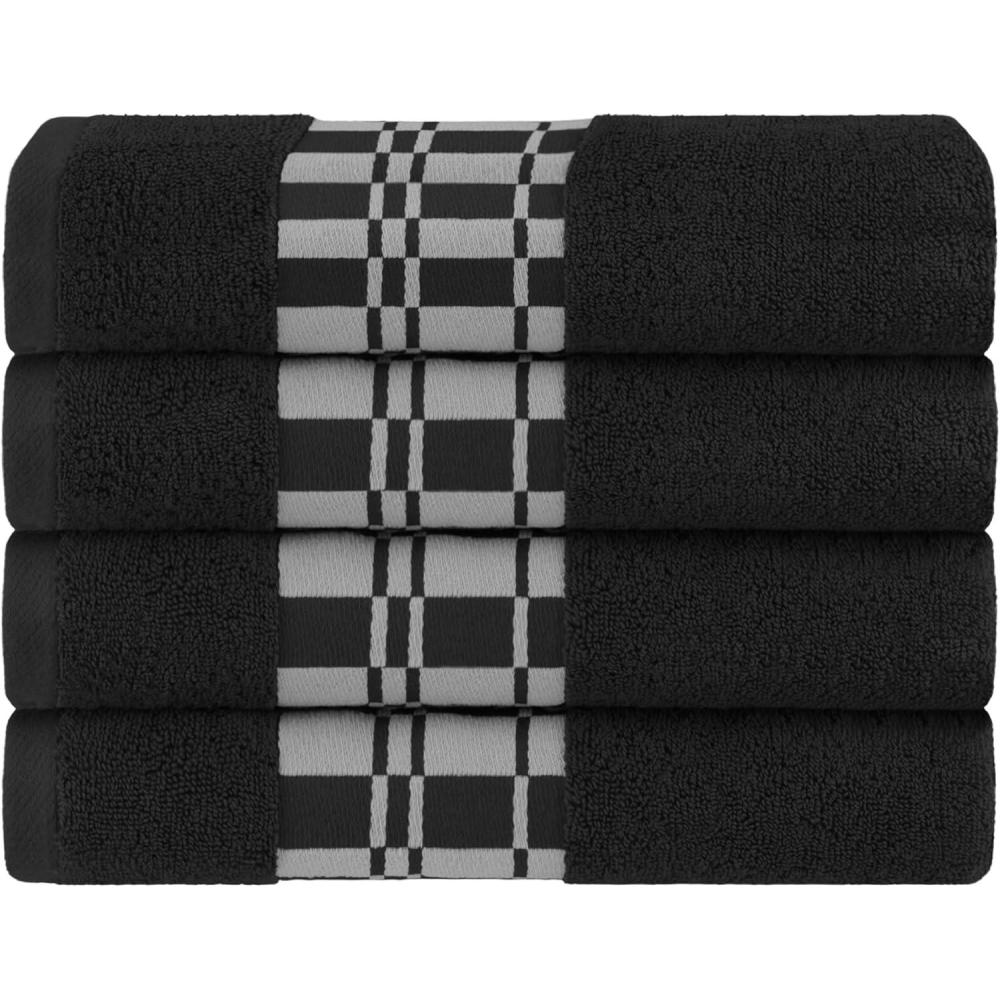 imageSuperior 6Piece Cotton Towel Set Geometric Design Dobby Border Plush Quick Dry Towels Decorative Bathroom Spa Includes 2 Bath 2 Hand 2 Face Towels Washcloth Larissa Collection Navy BlueBlack