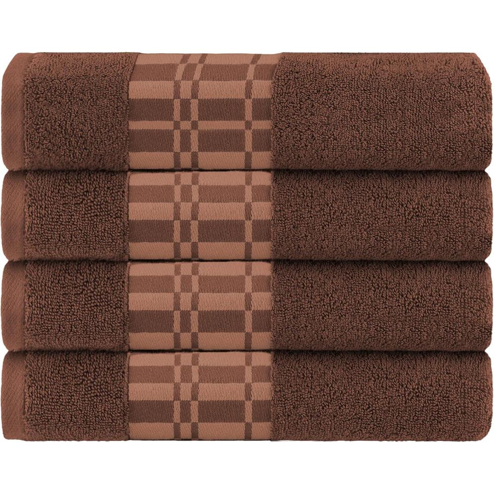 imageSuperior 6Piece Cotton Towel Set Geometric Design Dobby Border Plush Quick Dry Towels Decorative Bathroom Spa Includes 2 Bath 2 Hand 2 Face Towels Washcloth Larissa Collection Navy BlueChocolate
