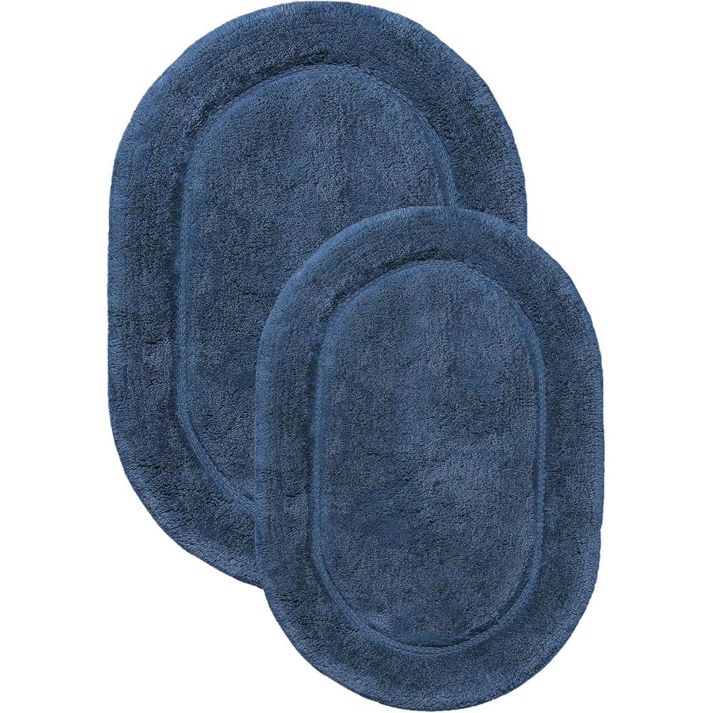 imageSuperior NonSlip 2 Piece Bath Rug Set Ultra Plush Soft and Absorbent 100 Combed Cotton Pile  Traditional Oval Bath Mat Set CreamSapphire  Oval