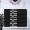 Superior 6-Piece Cotton Towel Set, Geometric Design, Dobby Border, Plush Quick Dry Towels, Decorative Bathroom, Spa, Includes 2 Bath, 2 Hand, 2 Face Towels/ Washcloth, Larissa Collection, Navy Blue(Black)