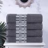 Superior 6-Piece Cotton Towel Set, Geometric Design, Dobby Border, Plush Quick Dry Towels, Decorative Bathroom, Spa, Includes 2 Bath, 2 Hand, 2 Face Towels/ Washcloth, Larissa Collection, Navy Blue(Grey)