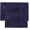 Superior Non-Slip 2 Piece Bath Rug Set, Ultra Plush, Soft, and Absorbent 100% Combed Cotton Pile – Traditional Oval Bath Mat Set, Cream(Navy Blue)