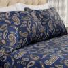 Superior Premium Cotton Flannel Pillowcases, All Season 100% Brushed Cotton Flannel Bedding, Pillowcase Set of 2 , Standard, Paisley Grey(Paisley Navy Blue)