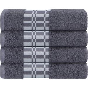 Superior 6-Piece Cotton Towel Set, Geometric Design, Dobby Border, Plush Quick Dry Towels, Decorative Bathroom, Spa, Includes 2 Bath, 2 Hand, 2 Face Towels/ Washcloth, Larissa Collection, Navy Blue(Grey)