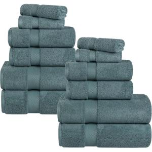 Superior 6-Piece Cotton Towel Set, Geometric Design, Dobby Border, Plush Quick Dry Towels, Decorative Bathroom, Spa, Includes 2 Bath, 2 Hand, 2 Face Towels/ Washcloth, Larissa Collection, Navy Blue(Jade)