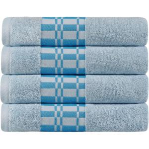Superior 6-Piece Cotton Towel Set, Geometric Design, Dobby Border, Plush Quick Dry Towels, Decorative Bathroom, Spa, Includes 2 Bath, 2 Hand, 2 Face Towels/ Washcloth, Larissa Collection, Navy Blue(Light Blue)
