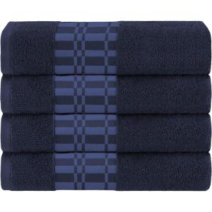 Superior 6-Piece Cotton Towel Set, Geometric Design, Dobby Border, Plush Quick Dry Towels, Decorative Bathroom, Spa, Includes 2 Bath, 2 Hand, 2 Face Towels/ Washcloth, Larissa Collection, Navy Blue(Navy Blue)