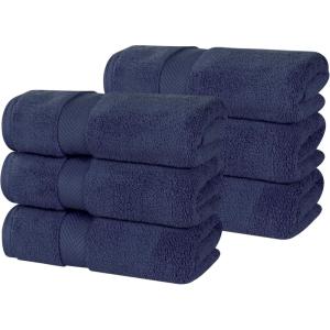 Superior 6-Piece Cotton Towel Set, Geometric Design, Dobby Border, Plush Quick Dry Towels, Decorative Bathroom, Spa, Includes 2 Bath, 2 Hand, 2 Face Towels/ Washcloth, Larissa Collection, Navy Blue(Midnight Blue)