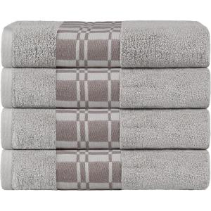 Superior 6-Piece Cotton Towel Set, Geometric Design, Dobby Border, Plush Quick Dry Towels, Decorative Bathroom, Spa, Includes 2 Bath, 2 Hand, 2 Face Towels/ Washcloth, Larissa Collection, Navy Blue(Chrome)