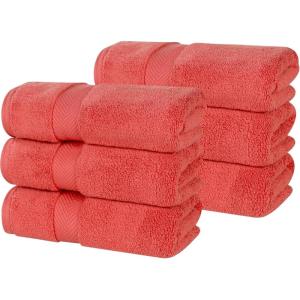Superior 6-Piece Cotton Towel Set, Geometric Design, Dobby Border, Plush Quick Dry Towels, Decorative Bathroom, Spa, Includes 2 Bath, 2 Hand, 2 Face Towels/ Washcloth, Larissa Collection, Navy Blue(Coral)