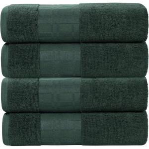 Superior 6-Piece Cotton Towel Set, Geometric Design, Dobby Border, Plush Quick Dry Towels, Decorative Bathroom, Spa, Includes 2 Bath, 2 Hand, 2 Face Towels/ Washcloth, Larissa Collection, Navy Blue(Forest Green)