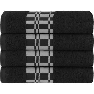 Superior 6-Piece Cotton Towel Set, Geometric Design, Dobby Border, Plush Quick Dry Towels, Decorative Bathroom, Spa, Includes 2 Bath, 2 Hand, 2 Face Towels/ Washcloth, Larissa Collection, Navy Blue(Black)