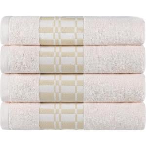 Superior 6-Piece Cotton Towel Set, Geometric Design, Dobby Border, Plush Quick Dry Towels, Decorative Bathroom, Spa, Includes 2 Bath, 2 Hand, 2 Face Towels/ Washcloth, Larissa Collection, Navy Blue(Ivory)