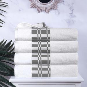 Superior 6-Piece Cotton Towel Set, Geometric Design, Dobby Border, Plush Quick Dry Towels, Decorative Bathroom, Spa, Includes 2 Bath, 2 Hand, 2 Face Towels/ Washcloth, Larissa Collection, Navy Blue(White)