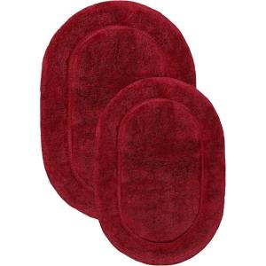 Superior Non-Slip 2 Piece Bath Rug Set, Ultra Plush, Soft, and Absorbent 100% Combed Cotton Pile – Traditional Oval Bath Mat Set, Cream(Burgundy – Oval)