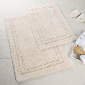 Superior Non-Slip 2 Piece Bath Rug Set, Ultra Plush, Soft, and Absorbent 100% Combed Cotton Pile – Traditional Oval Bath Mat Set, Cream(Cream)