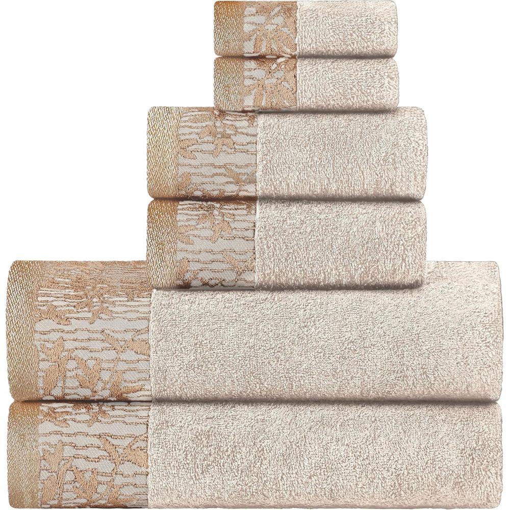 imageSuperior 6 Piece Cotton Towel Set Floral Jacquard Dobby Border Quick Dry Decorative Bathroom Shower Bath Includes 2 Body 2 Hand 2 Face TowelsWashcloths Wisteria Collection Garnet RedIvory