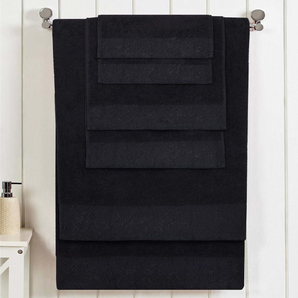 imageSuperior 6 Piece Cotton Towel Set Floral Jacquard Dobby Border Quick Dry Decorative Bathroom Shower Bath Includes 2 Body 2 Hand 2 Face TowelsWashcloths Wisteria Collection Garnet RedBlackBlack