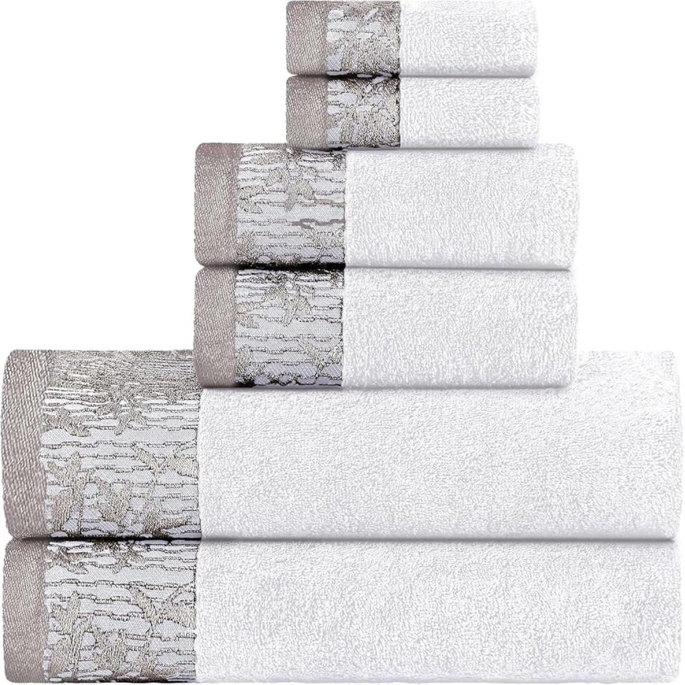 imageSuperior 6 Piece Cotton Towel Set Floral Jacquard Dobby Border Quick Dry Decorative Bathroom Shower Bath Includes 2 Body 2 Hand 2 Face TowelsWashcloths Wisteria Collection Garnet RedWhite