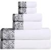 Superior 6 Piece Cotton Towel Set, Floral Jacquard Dobby Border, Quick Dry, Decorative Bathroom, Shower, Bath, Includes 2 Body, 2 Hand, 2 Face Towels/Washcloths, Wisteria Collection, Garnet Red(White/Black)