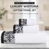 Superior 6 Piece Cotton Towel Set, Floral Jacquard Dobby Border, Quick Dry, Decorative Bathroom, Shower, Bath, Includes 2 Body, 2 Hand, 2 Face Towels/Washcloths, Wisteria Collection, Garnet Red(White/Black)
