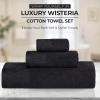 Superior 6 Piece Cotton Towel Set, Floral Jacquard Dobby Border, Quick Dry, Decorative Bathroom, Shower, Bath, Includes 2 Body, 2 Hand, 2 Face Towels/Washcloths, Wisteria Collection, Garnet Red(Black/Black)